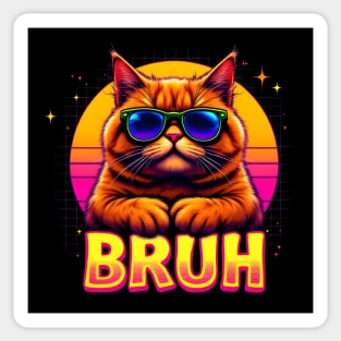 "Bruh" Cat: Retro Sunset Vibes Sticker